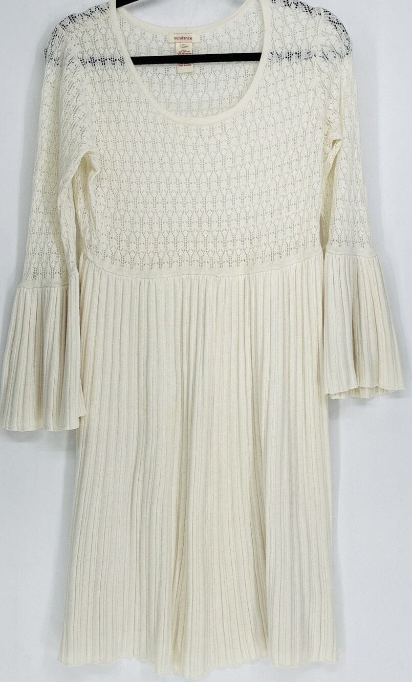 Sundance Ivory Cotton Silk Dress PL Petite Large Bell Sleeve Boho Cottage READ